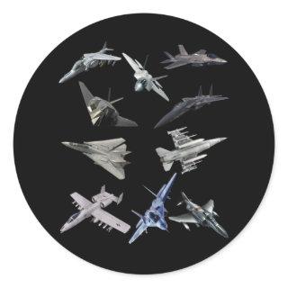 F22 Raptor F18 Hornet F4 Tomcat F35 F15 F16 F117 Classic Round Sticker