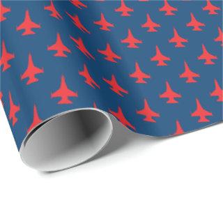 F-16 Falcon Fighter Jet Pattern Red on Blue