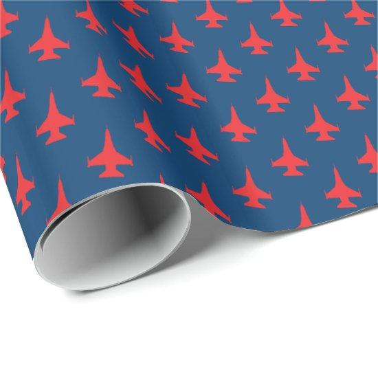 F-16 Falcon Fighter Jet Pattern Red on Blue