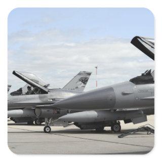 F-16 Fighting Falcons await to launch Square Sticker