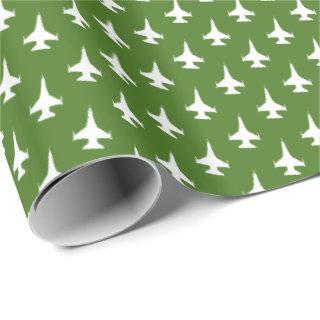 F-16 Viper Fighter Jet Pattern White on Green