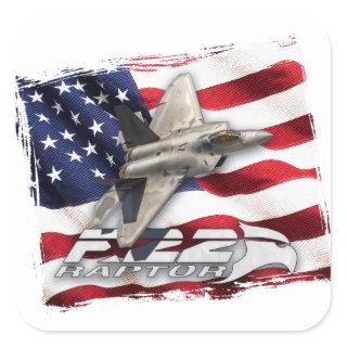 F-22 Raptor and American Flag Square Sticker