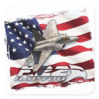 F-22 Raptor and American Flag Square Sticker