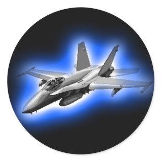 F/A-18 Hornet Fighter Jet Light Blue Classic Round Sticker
