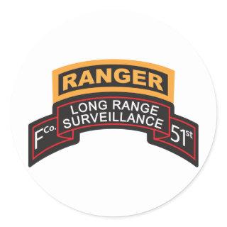 F Co 51st Infantry LRS Scroll, Ranger Tab Classic Round Sticker