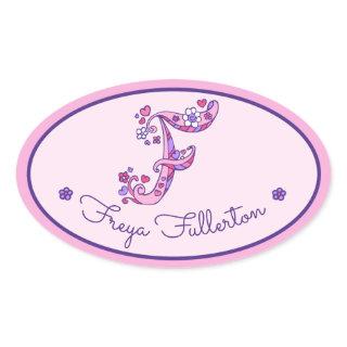 F letter monogram custom girls name pink stickers