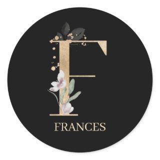 F Monogram Floral Personalized Classic Round Stick Classic Round Sticker