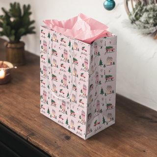Fa La Home For The Holidays Town & Pink Retro Van Medium Gift Bag