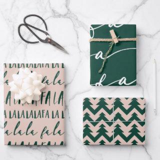 FA LA LA Green & Pink Typographic Christmas Carol  Sheets