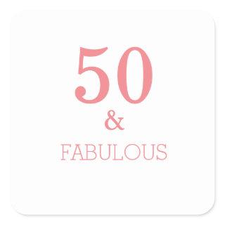 Fabulous 50 Birthday Party Coral Pink Custom Color Square Sticker