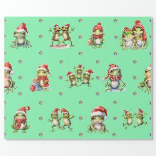 Fabulous Frogs Christmas Holiday on Green Wrapping