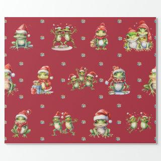 Fabulous Frogs Christmas Holiday on Red Wrapping