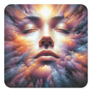 Face Blended with Colorful Clouds Square Sticker