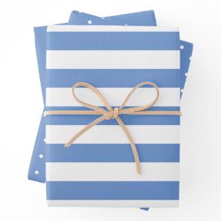 Faded Blue Polka Dot Wide Striped and Solid  Sheets