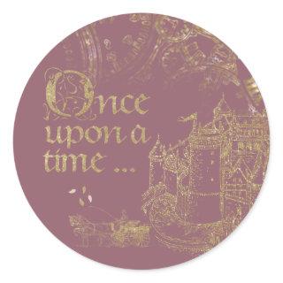 Fairy Tale Theme Castle Carriage Gold on Blush Classic Round Sticker