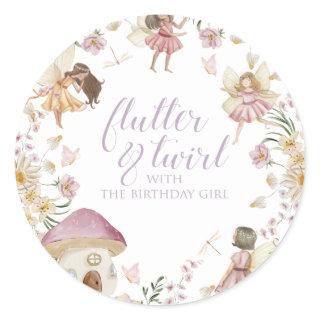 Fairy wildflower birthday classic round sticker