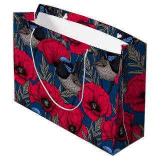 Fairy wren and poppies large gift bag