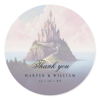 Fairytale castle wedding thank you classic round sticker