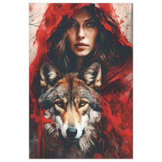 Fairytale Woman in red cloak and a Wolf decoupage Tissue Paper