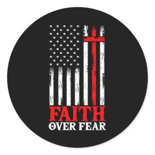 Faith Over Fear Cool Christian Flag Cross Classic Round Sticker