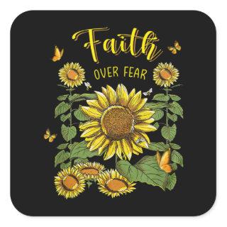 Faith Over Fear Sunflower Butterfly Christian Jesu Square Sticker