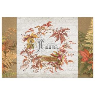 Fall Autumn Leaf Wreath Script Ephemera Decoupage Tissue Paper