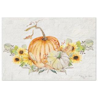 Fall Autumn Pumpkin Sunflower Watercolor Decoupage Tissue Paper