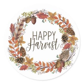 fall autumn watercolor wreath classic round sticker