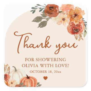 Fall Boho Pumpkin Bridal Shower Thank You Favor Square Sticker