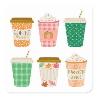 Fall Coffee Cups | Autumn Pumpkin Spice Latte  Square Sticker