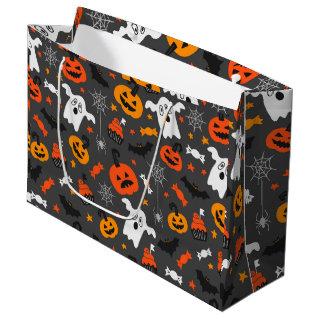 Fall colors Halloween symbols pattern on dark-gray Large Gift Bag