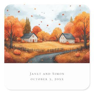 Fall Countryside Ceremony Wedding Classic  Square Sticker