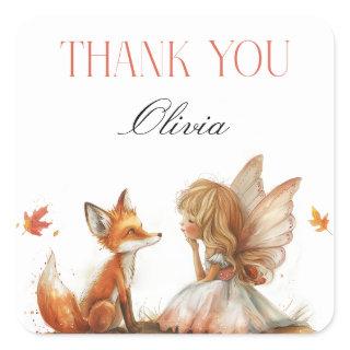 Fall Fairy First Birthday Thank You with a Fox Square Sticker