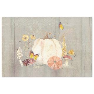 Fall Flower White Pumpkin Mushroom Wood Decoupage  Tissue Paper