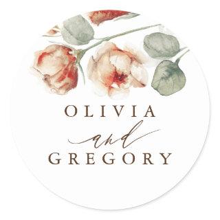 Fall Flowers Elegant Romantic Wedding Classic Round Sticker