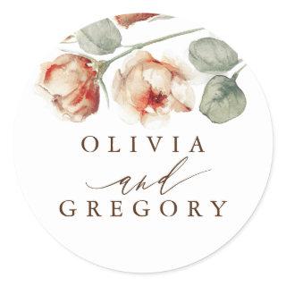 Fall Flowers Elegant Romantic Wedding Classic Round Sticker