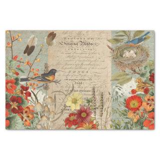 Fall Foliage Bird Nest Orange Floral Decoupage Art Tissue Paper