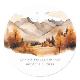 Fall Forest Mountains Scene Bridal Shower Classic  Classic Round Sticker