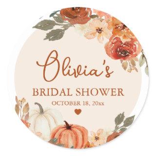 Fall in Love Boho Terracotta Pumpkin Bridal Shower Classic Round Sticker