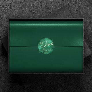 Fall in Love with Autumn | Jade Green and Gold Classic Round Sticker