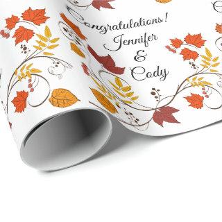 Fall Leaves Personalize  Names Wedding Gift Wrappi