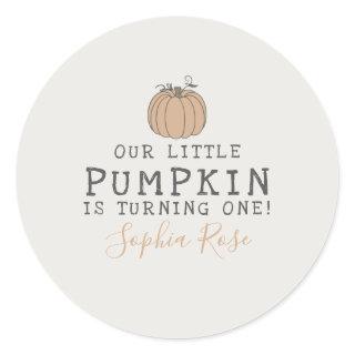 Fall Little Pumpkin birthday party favor  Classic Round Sticker