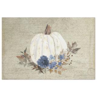 Fall Pumpkin Navy Blue Floral Script Rustic Wood Tissue Paper