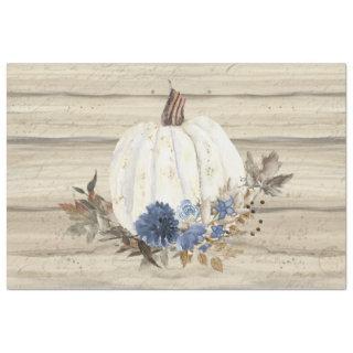 Fall Pumpkin Navy Blue Floral Script Wooden Tissue Paper