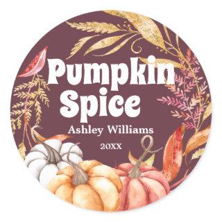 Fall Pumpkin Spice Autumn Burgundy Classic Round Sticker