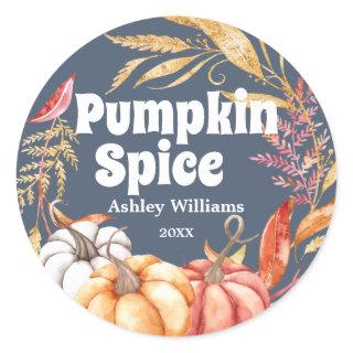 Fall Pumpkin Spice Autumn Dark Blue Classic Round Sticker