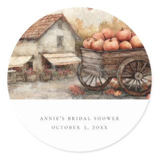 Fall Rural Scene And Apples Bridal Shower  Classic Round Sticker