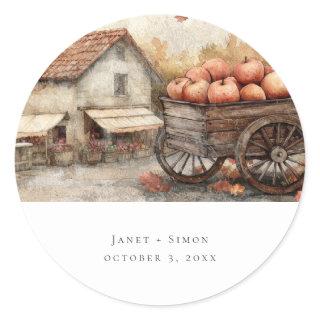 Fall Rural Scene With Apples Wedding  Classic Round Sticker