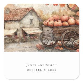 Fall Rural Scene With Apples Wedding Classic  Square Sticker