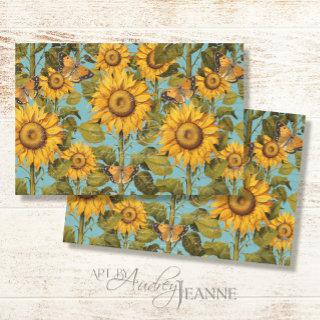 Fall Sunflower Butterfly Blue Ephemera Decoupage Tissue Paper